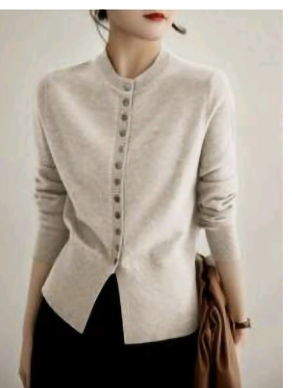 Light Beige Button-Front Women's Sweater